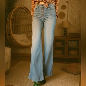 Rachel Roy Light Wash Harp Button Button Fly Flare Leg Stretch Jeans Sz 29 Tall